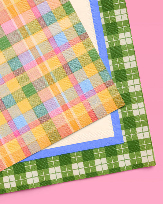 Summer Camp Gingham Plaid Paper Cocktail Napkins, 24 Count, 3-Ply