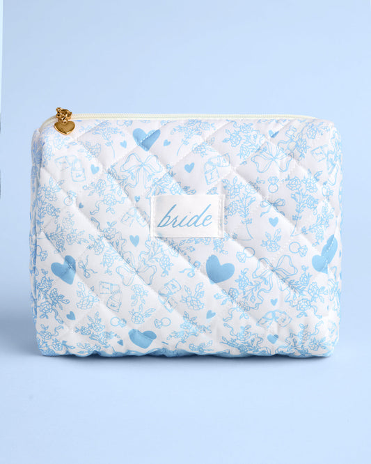 Something Blue Bag - Quilted Cosmetic Bag - Bridal Party Gifts
