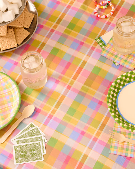Polyester Tablecloth, 54x108 Rainbow Plaid Gingham Print Table Cover