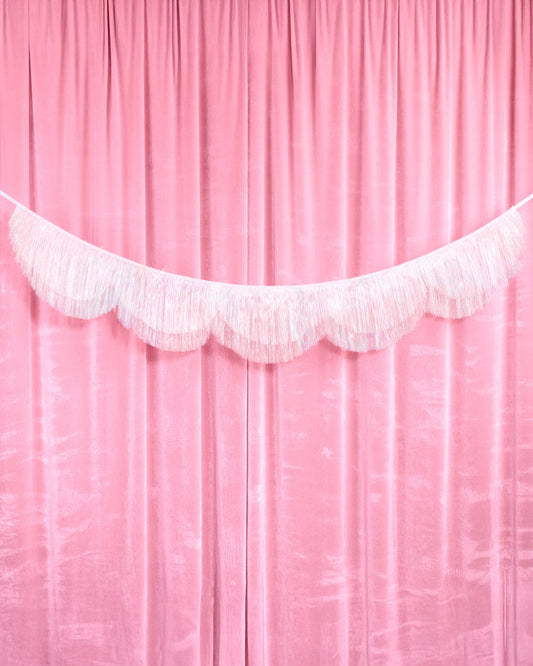 Iridescent Scallop Fringe - Layered Tinsel Banner for Bridal Shower or Engagement Party