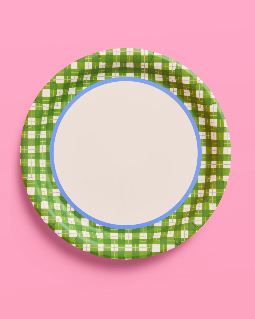 Summer Camp Gingham and Plaid Round Paper Plates, 24 Count, 9 Inch