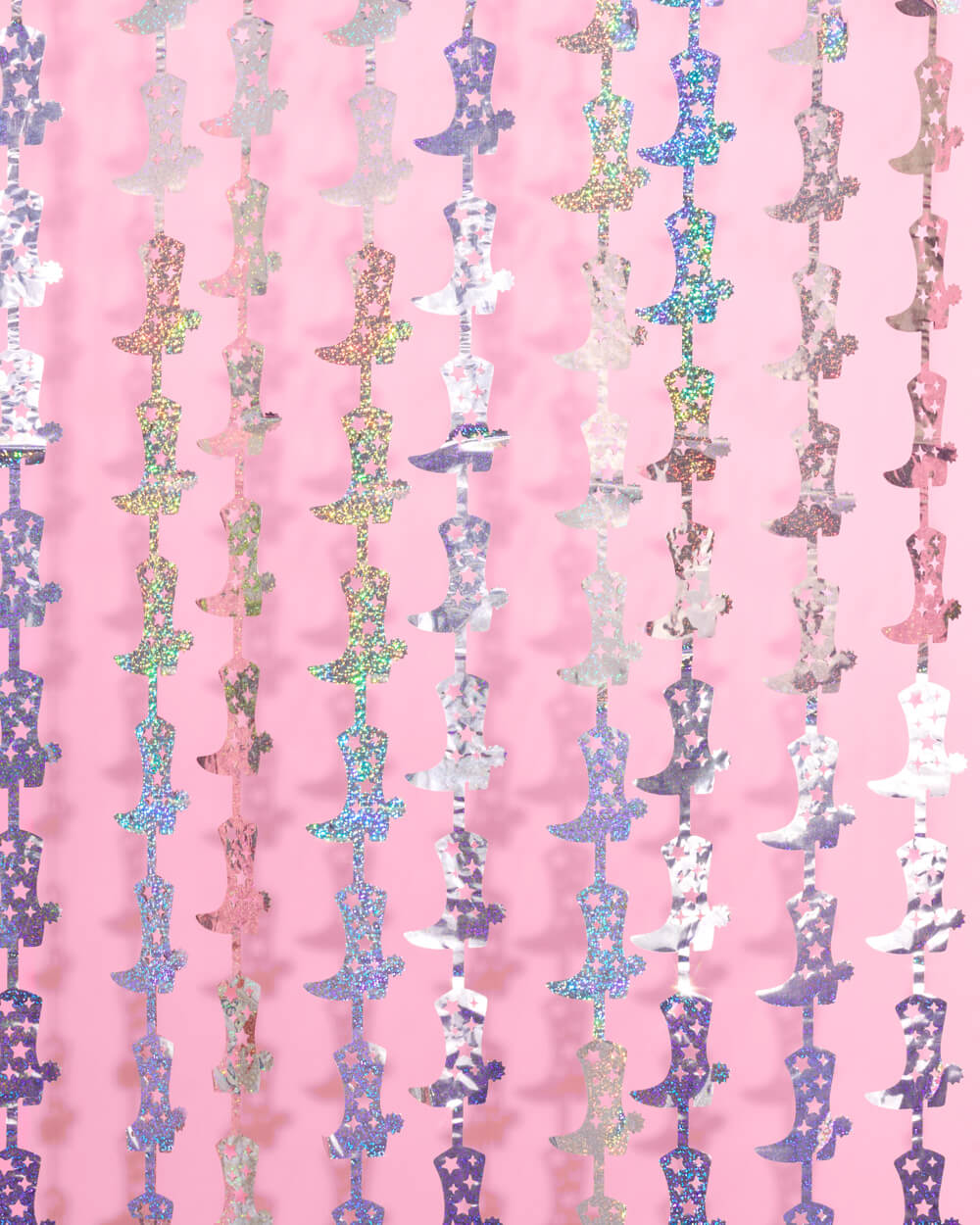 Pink Iridescent Cowgirl Boot and Foil Fringe Curtain Backdrop Pack