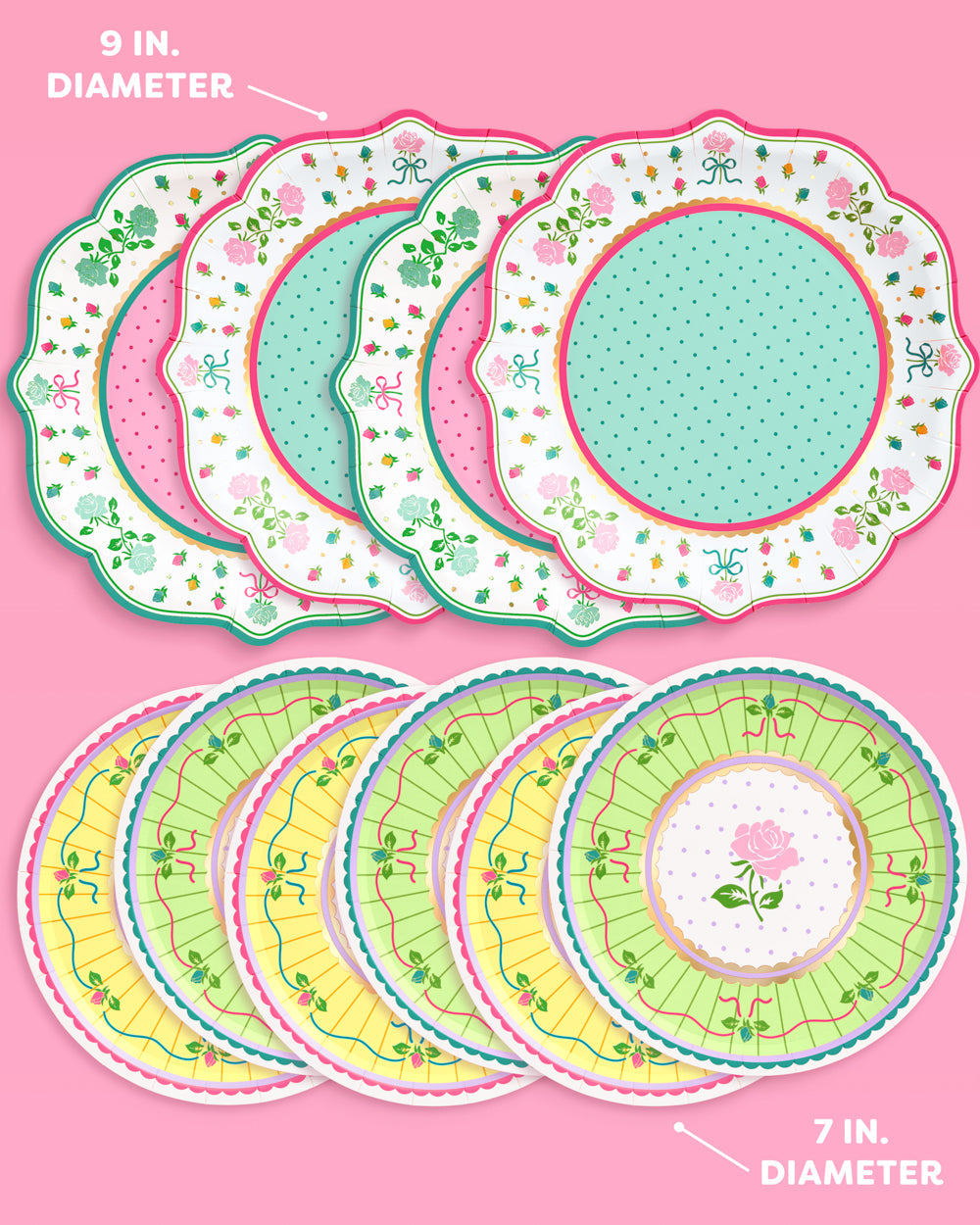Tea Party Tableware Set with Paper Plates, Napkins, Cups and Saucers