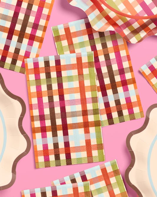 Fall Harvest Plaid Paper Napkins, 25 Count, 6 x 4 Inches
