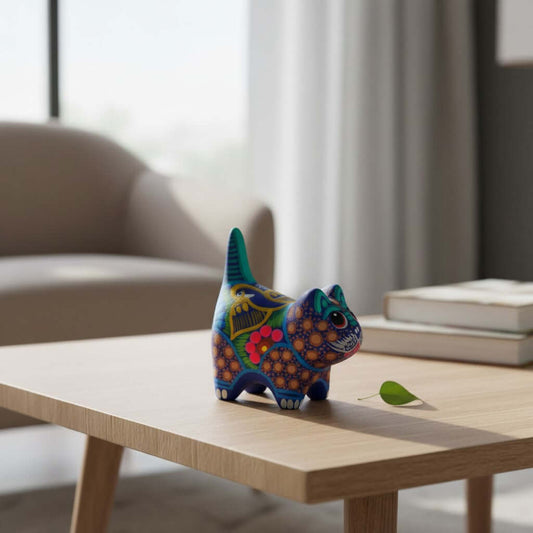 Alebrije Cat Figurine | Hand-Painted Ceramic Artwork
