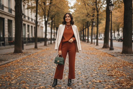 Chic fall outfit sets for women styled with cozy knits and tailored layers for seasonal inspiration