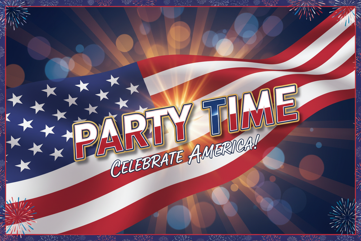 American Flag with Party Time Celebrate America