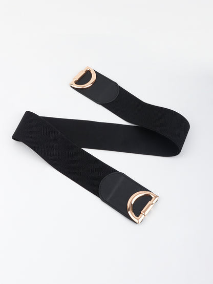 Black belt with rose gold buckle on a white background