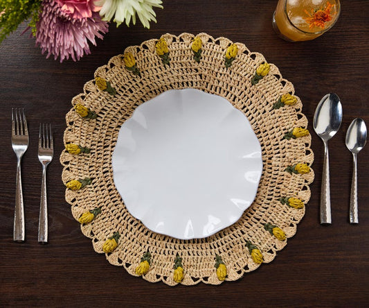Handmade Tulip Placemat – Raffia Crochet Floral Dining Accent
