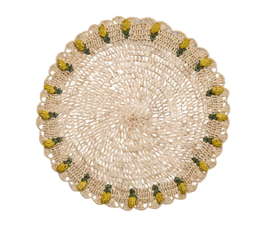Handmade Tulip Placemat – Raffia Crochet Floral Dining Accent