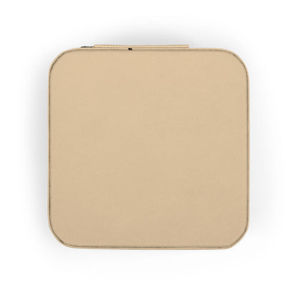 Beige square pouch with zipper on a white background