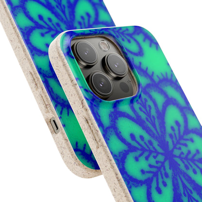 Biodegradable Phone Case — Blue Green Floral Mandala Eco-Friendly iPhone Cover
