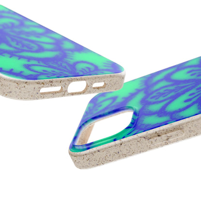 Biodegradable Phone Case — Blue Green Floral Mandala Eco-Friendly iPhone Cover