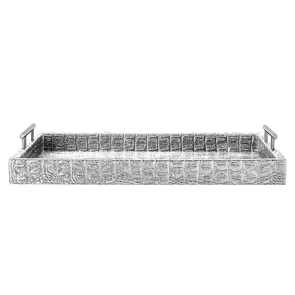 Faux alligator tray with silver coating on a white background