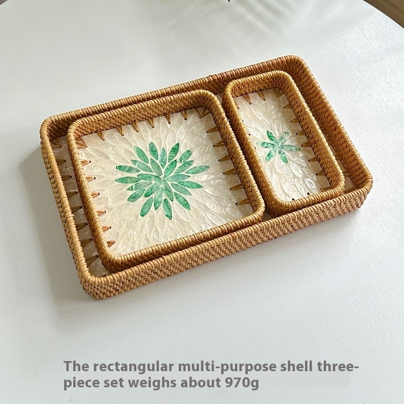 Rattan Mother of Pearl Rectangular Tray