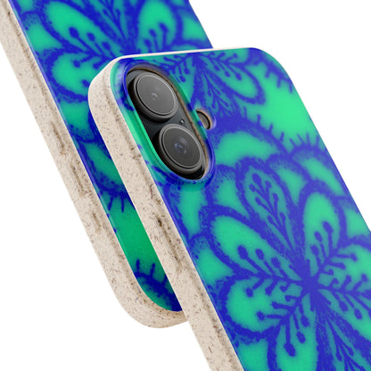 Biodegradable Phone Case — Blue Green Floral Mandala Eco-Friendly iPhone Cover