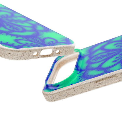 Biodegradable Phone Case — Blue Green Floral Mandala Eco-Friendly iPhone Cover
