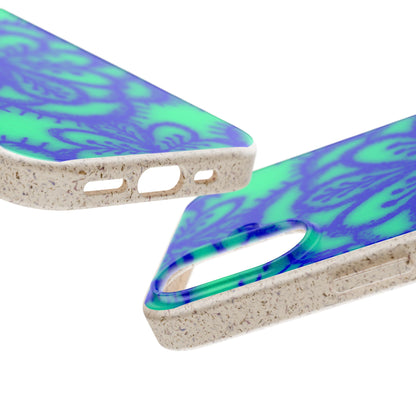 Biodegradable Phone Case — Blue Green Floral Mandala Eco-Friendly iPhone Cover