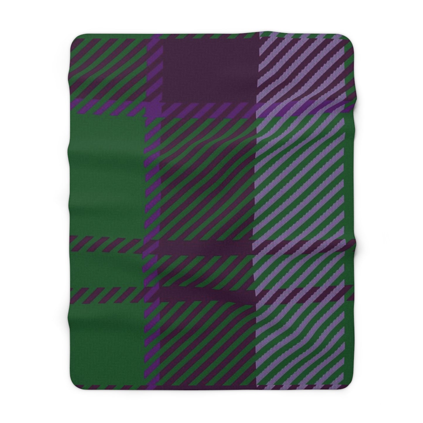 Green and purple tartan plaid blanket swatch.