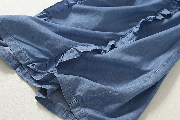 Stylish Ruffled Tencel Denim Casual Mini Dress