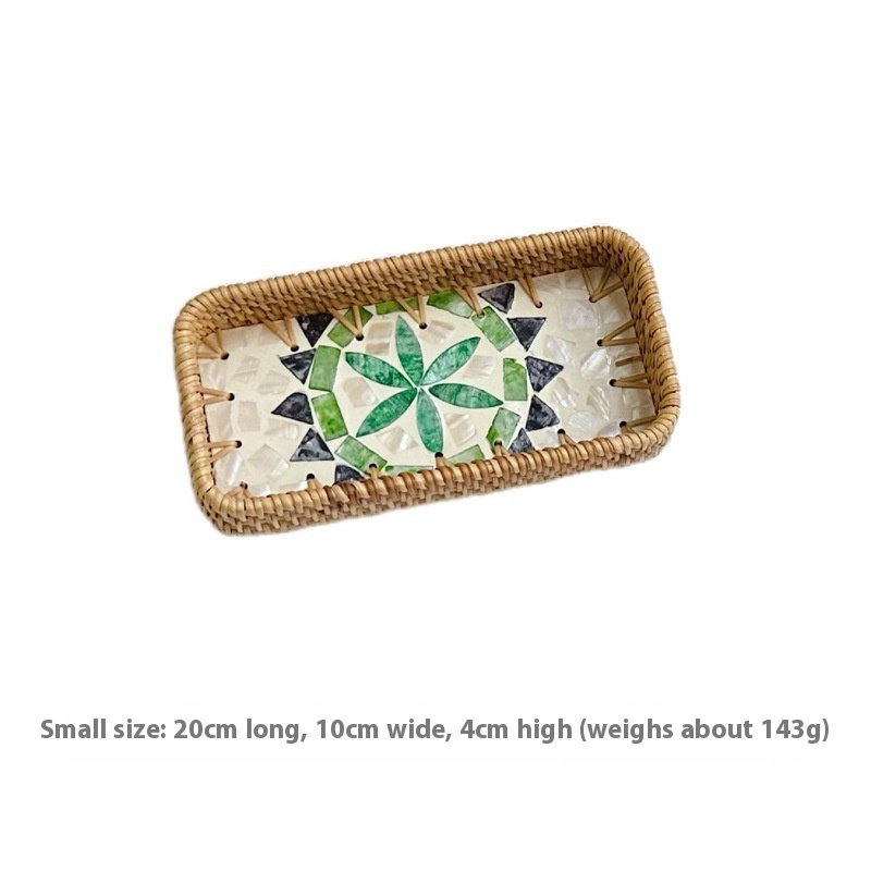 Rattan Mother of Pearl Rectangular Tray