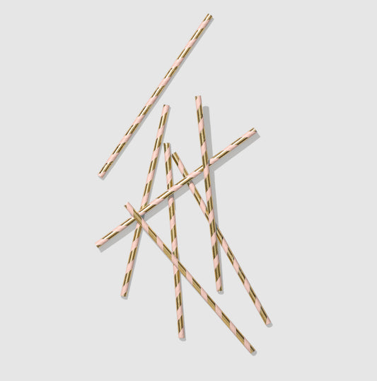 Pink and gold paper drinking straws for parties.
