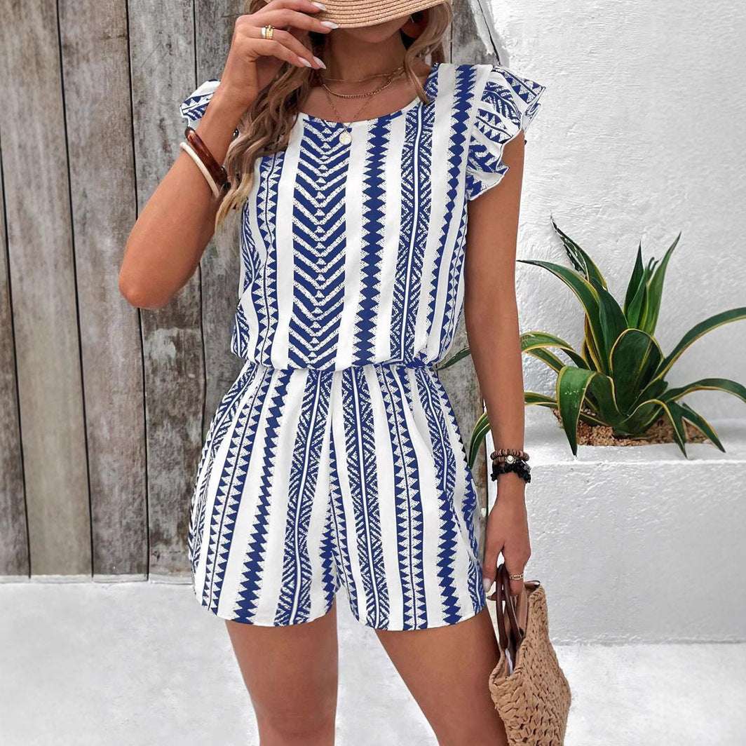 Stripe Printed Ruffles Romper