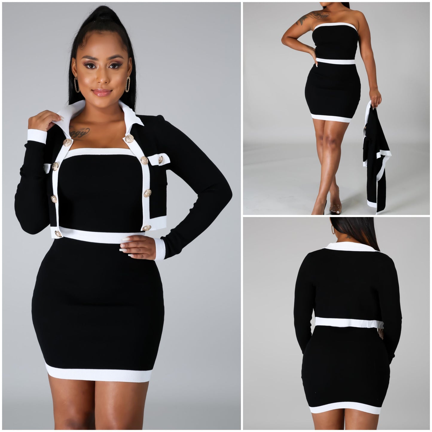 "As If" Black & White Mini Dress & Jacket Set – The Ultimate Power Suit for Modern Style