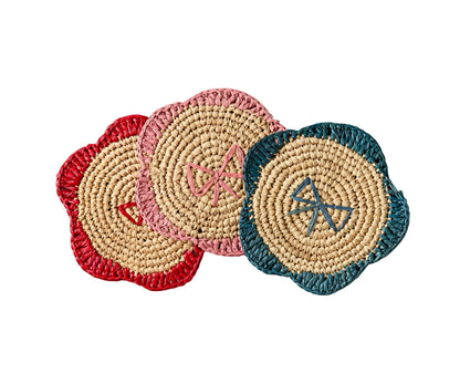 Handwoven Raffia Fringe Coaster – Bohemian Table Decor