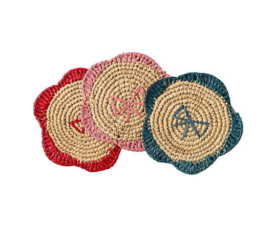 Handwoven Raffia Fringe Coaster – Bohemian Table Decor