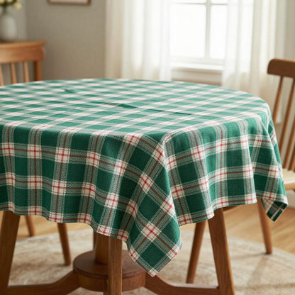 Green Plaid Tablecloth — Classic Tartan Holiday Table Linen