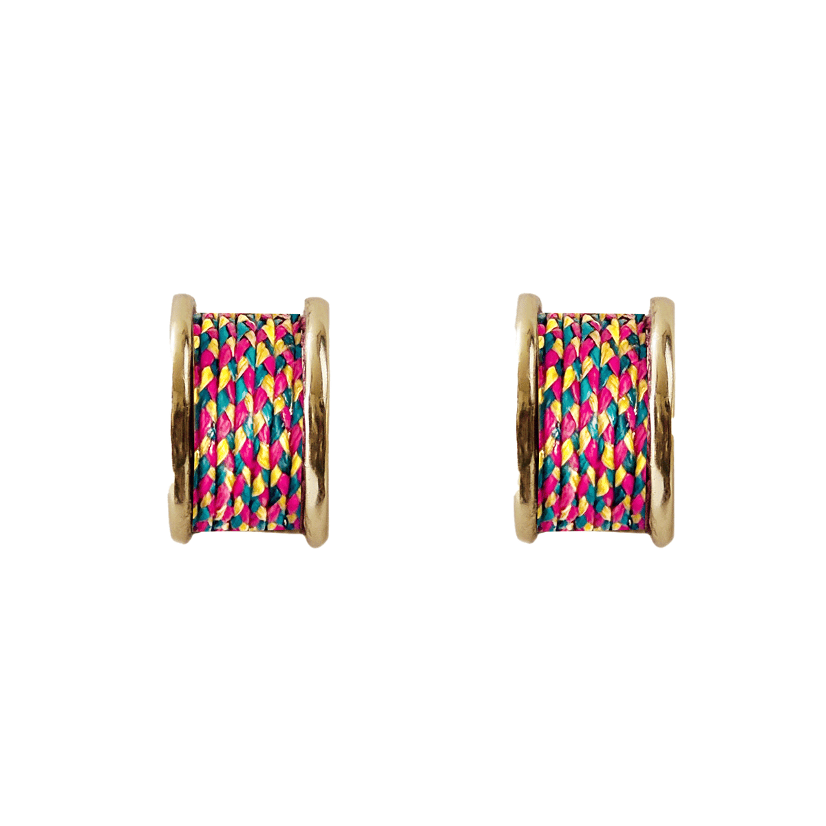 A pair of silver stud earrings with emerald-cut clear gemstones, shown from front and side angles on a clean white background.