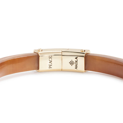Brown bracelet with gold clasp on a white background