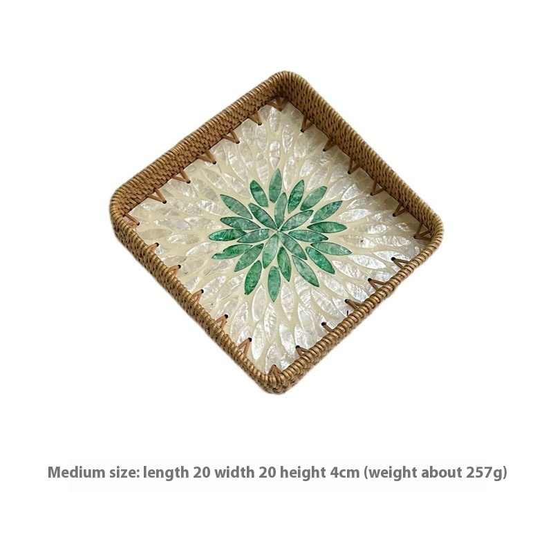 Rattan Mother of Pearl Rectangular Tray