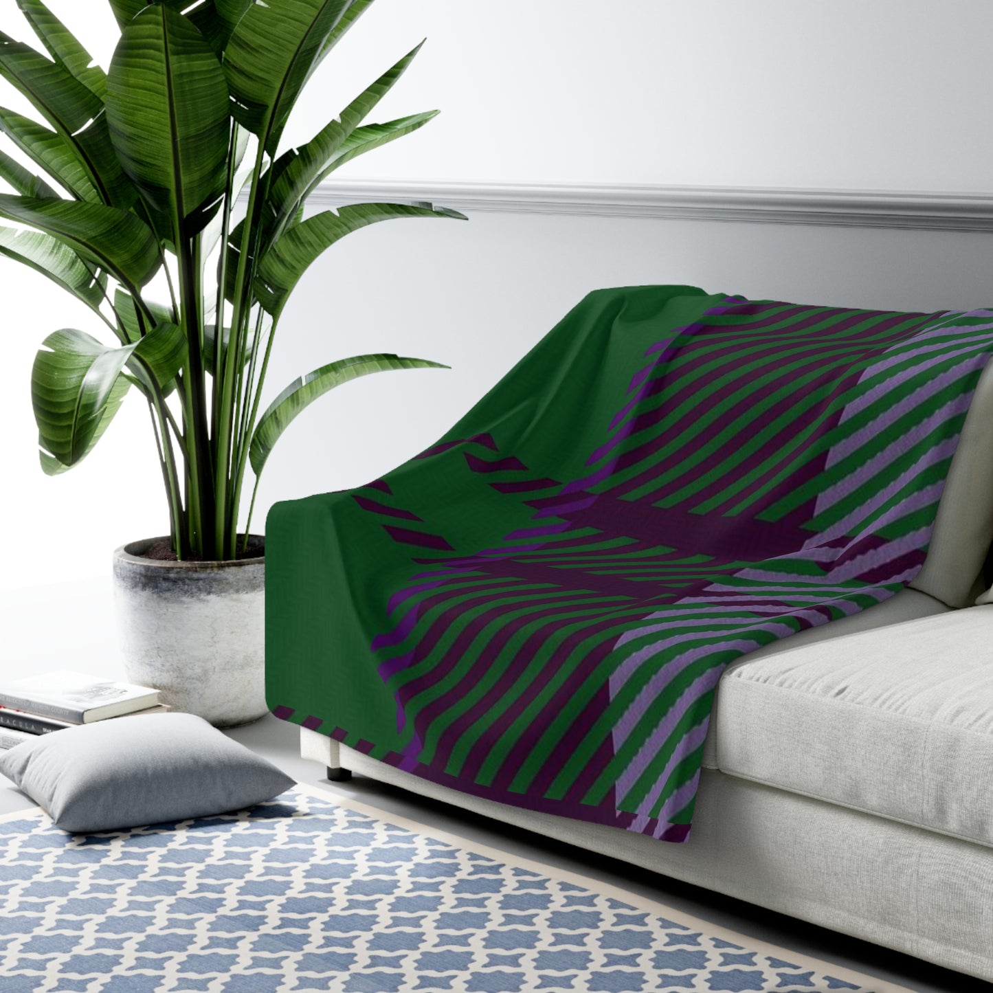 Plaid Sherpa Fleece Blanket — Cozy Green & Purple Tartan Throw Blanket