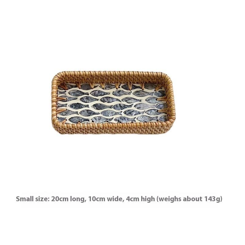Rattan Mother of Pearl Rectangular Tray