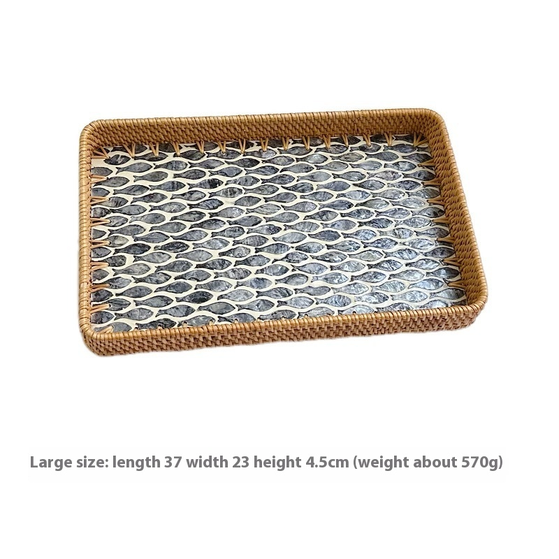 Rattan Mother of Pearl Rectangular Tray