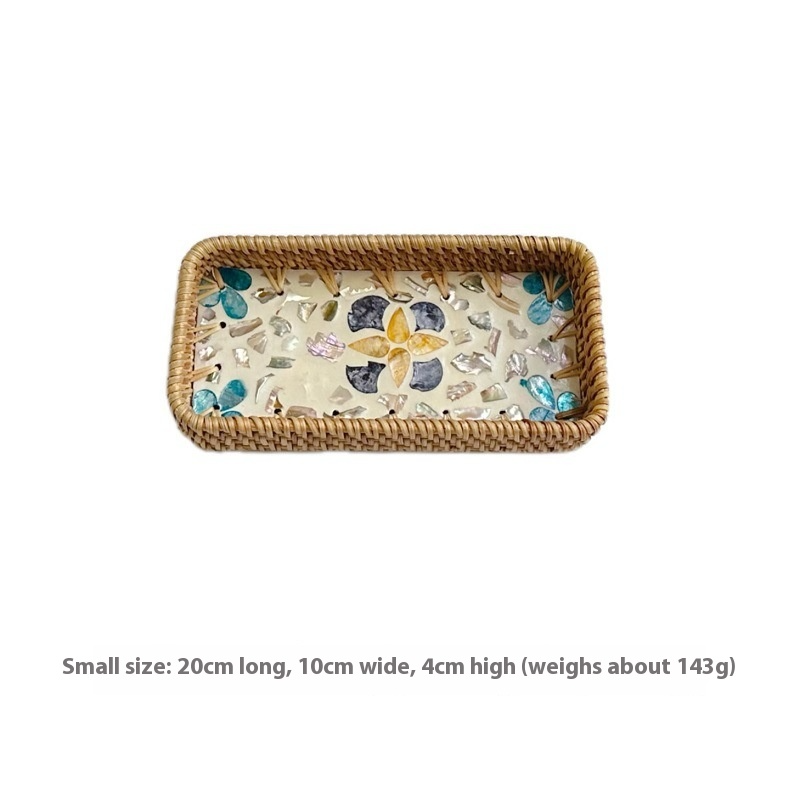 Rattan Mother of Pearl Rectangular Tray