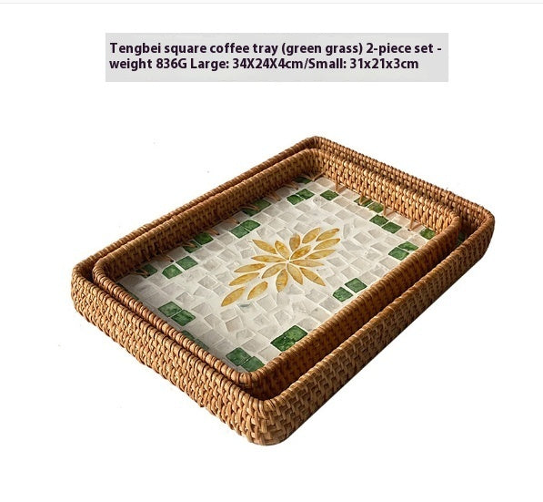Rattan Mother of Pearl Rectangular Tray