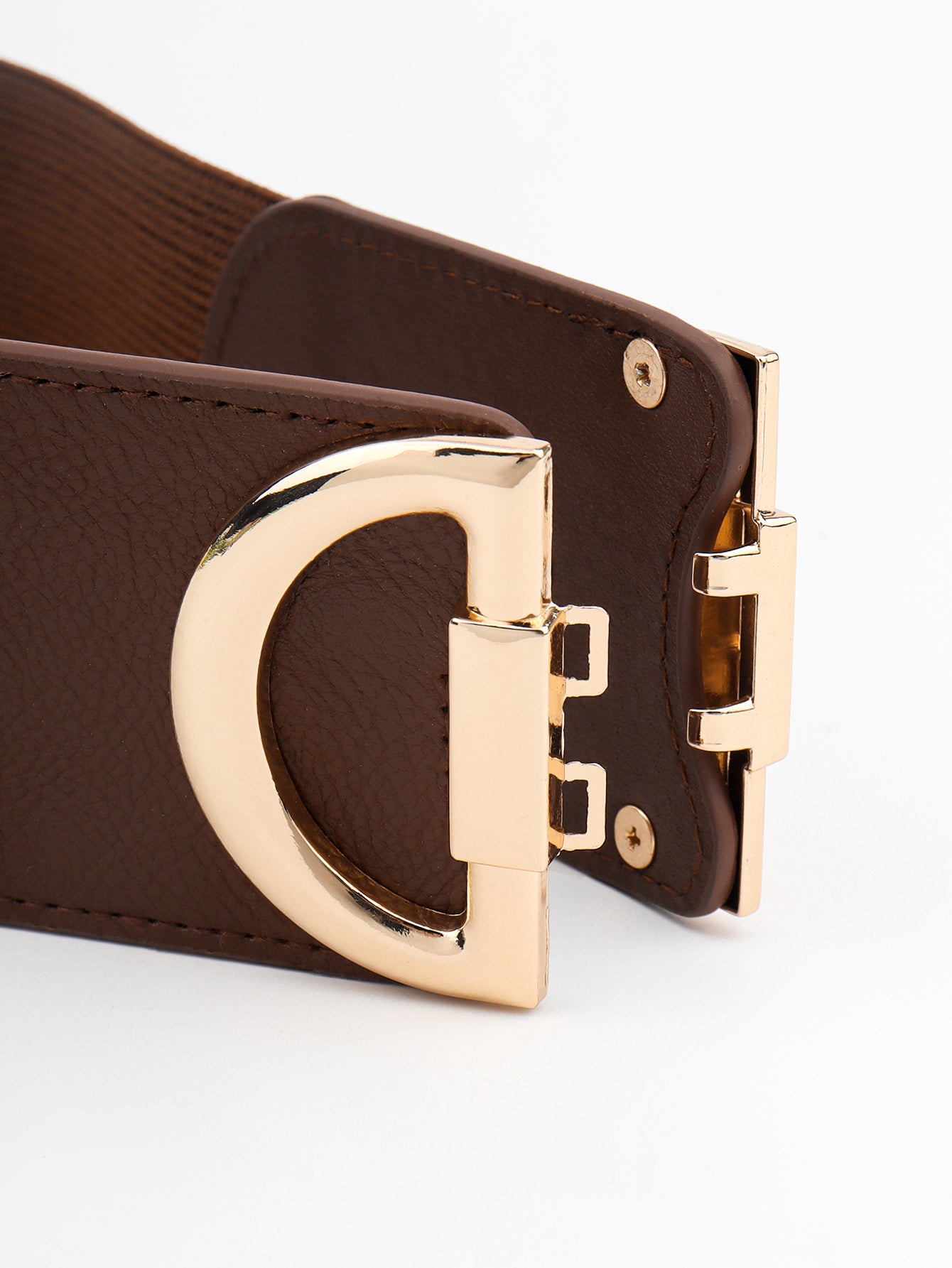 Brown belt with a gold buckle on a white background