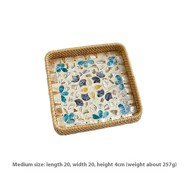 Rattan Mother of Pearl Rectangular Tray
