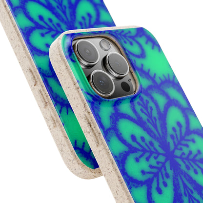 Biodegradable Phone Case — Blue Green Floral Mandala Eco-Friendly iPhone Cover