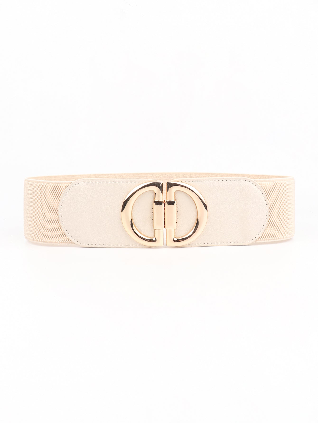 Beige belt with a gold buckle on a white background