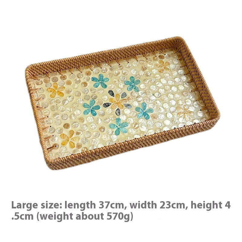 Rattan Mother of Pearl Rectangular Tray