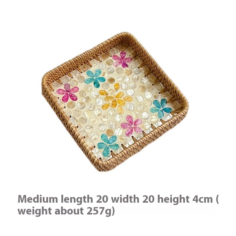 Rattan Mother of Pearl Rectangular Tray