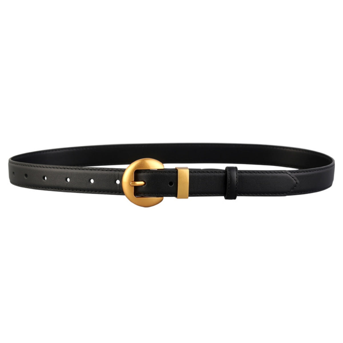 Black belt with a gold buckle on a white background