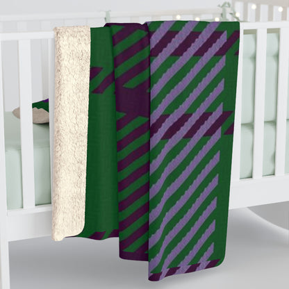 Plaid Sherpa Fleece Blanket — Cozy Green & Purple Tartan Throw Blanket