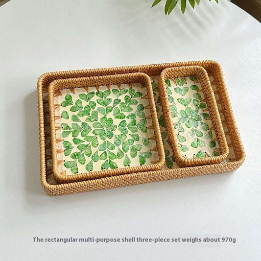 Rattan Mother of Pearl Rectangular Tray