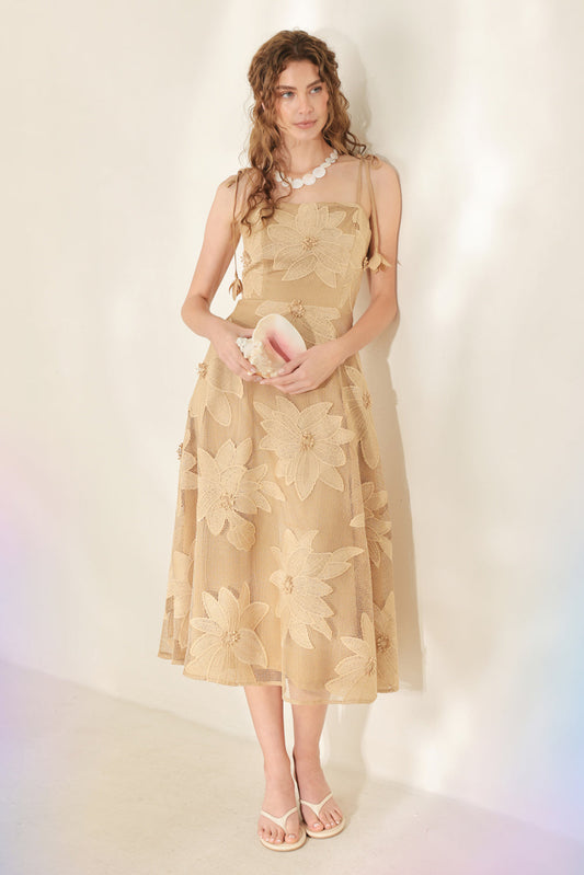 Sandy Bloom Floral Woven Lace Midi Dress - Misses & Plus Sizes - Elegant Event Ready