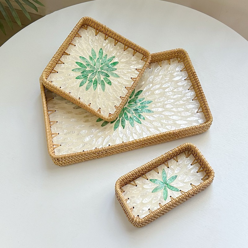 Rattan Mother of Pearl Rectangular Tray